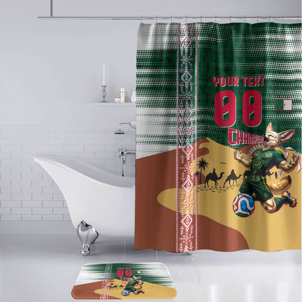 Personalized Algeria Champions Football 2026 Bathroom Set Fennec Fox Victory Mascot - Traditional Berber Pattern