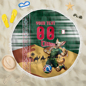 Personalized Algeria Champions Football 2026 Beach Blanket Fennec Fox Victory Mascot - Traditional Berber Pattern