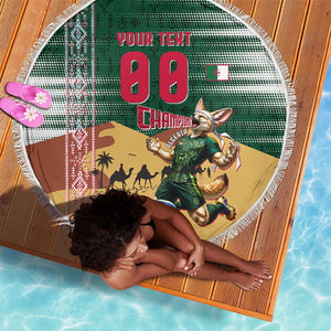 Personalized Algeria Champions Football 2026 Beach Blanket Fennec Fox Victory Mascot - Traditional Berber Pattern