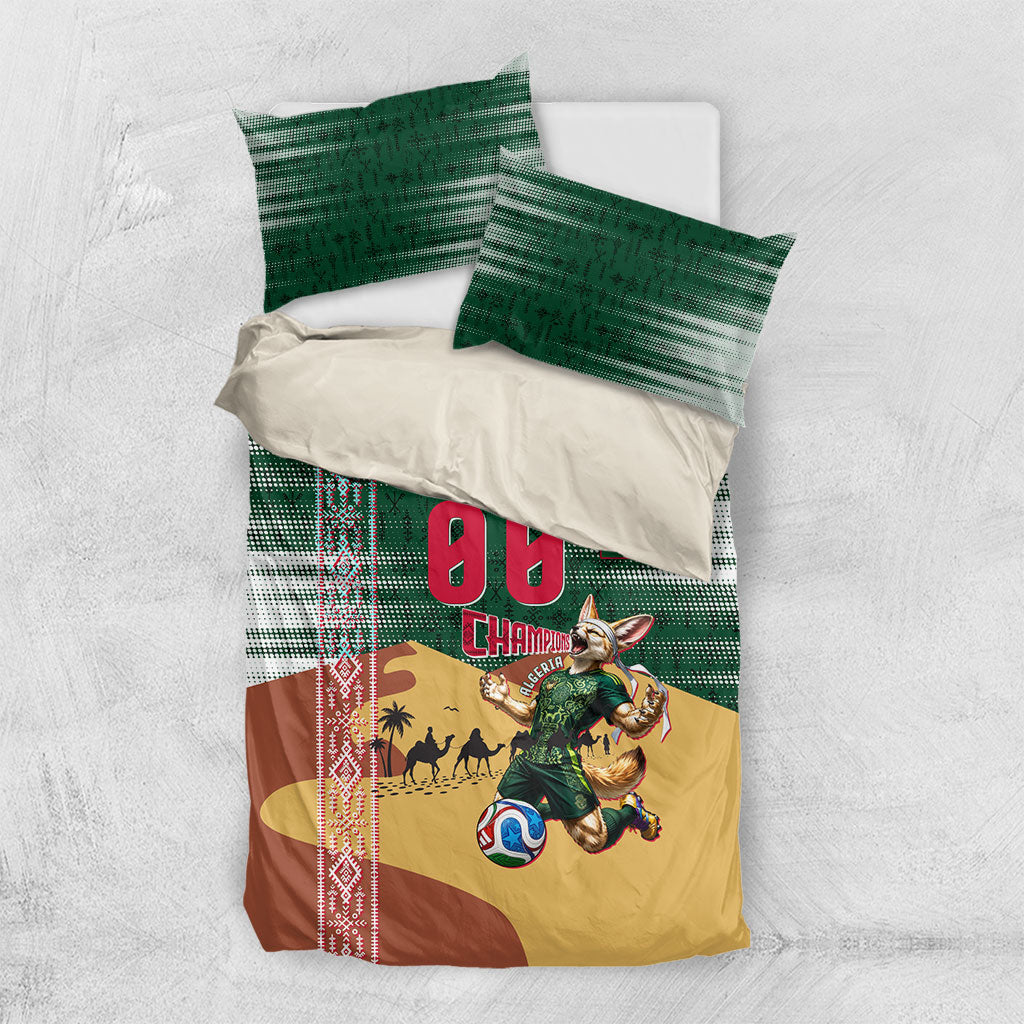 Personalized Algeria Champions Football 2026 Bedding Set Fennec Fox Victory Mascot - Traditional Berber Pattern