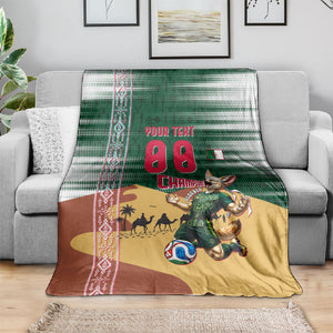 Personalized Algeria Champions Football 2026 Blanket Fennec Fox Victory Mascot - Traditional Berber Pattern