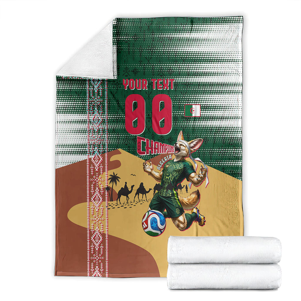 Personalized Algeria Champions Football 2026 Blanket Fennec Fox Victory Mascot - Traditional Berber Pattern