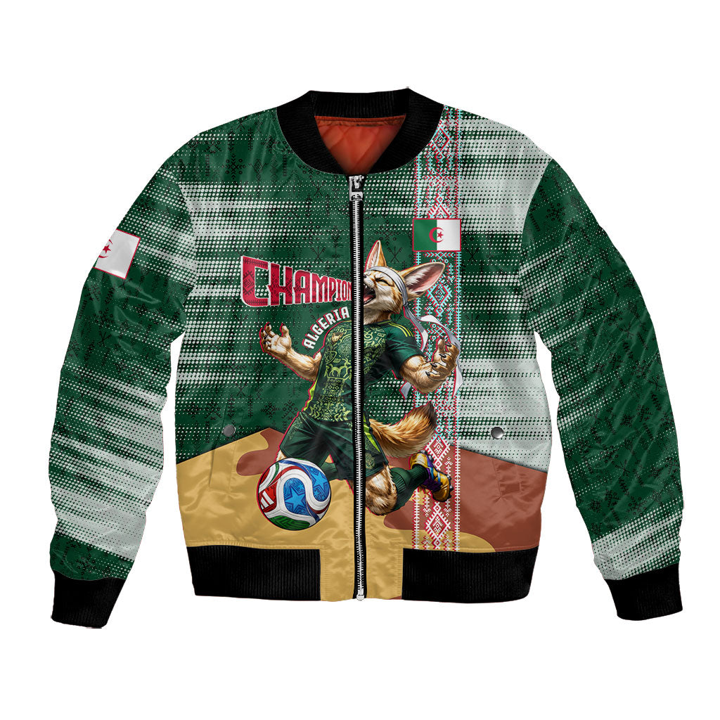 Personalized Algeria Champions Football 2026 Bomber Jacket Fennec Fox Victory Mascot - Traditional Berber Pattern