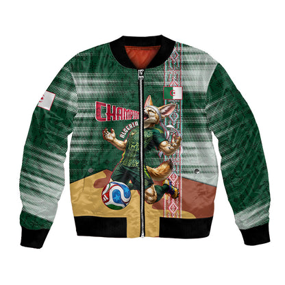 Personalized Algeria Champions Football 2026 Bomber Jacket Fennec Fox Victory Mascot - Traditional Berber Pattern