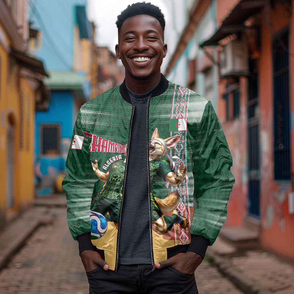 Personalized Algeria Champions Football 2026 Bomber Jacket Fennec Fox Victory Mascot - Traditional Berber Pattern