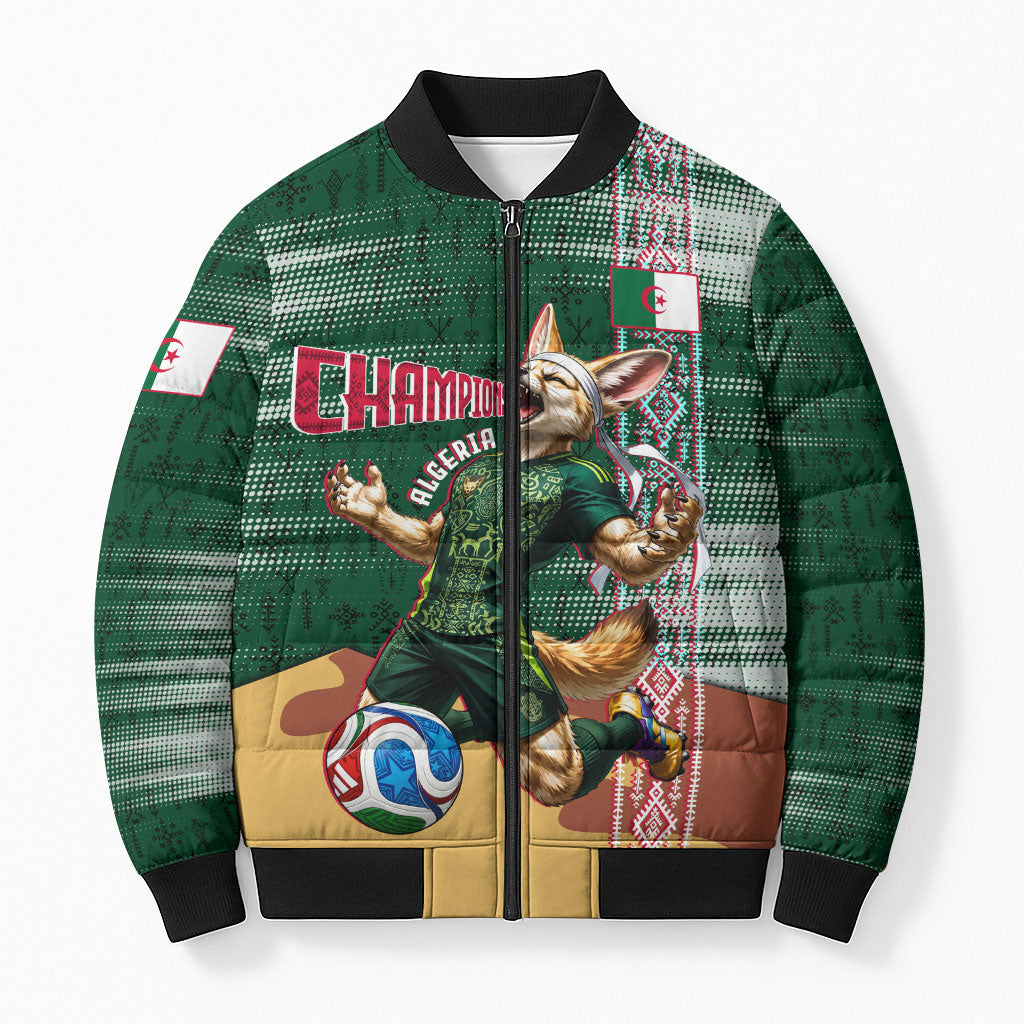 Personalized Algeria Champions Football 2026 Bomber Puffer Jacket Fennec Fox Victory Mascot - Traditional Berber Pattern