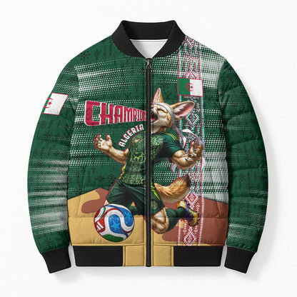 Personalized Algeria Champions Football 2026 Bomber Puffer Jacket Fennec Fox Victory Mascot - Traditional Berber Pattern