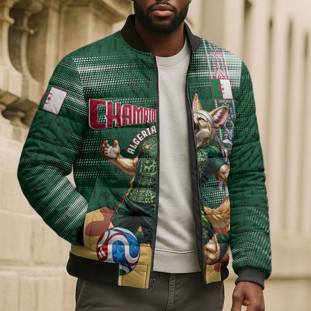 Personalized Algeria Champions Football 2026 Bomber Puffer Jacket Fennec Fox Victory Mascot - Traditional Berber Pattern