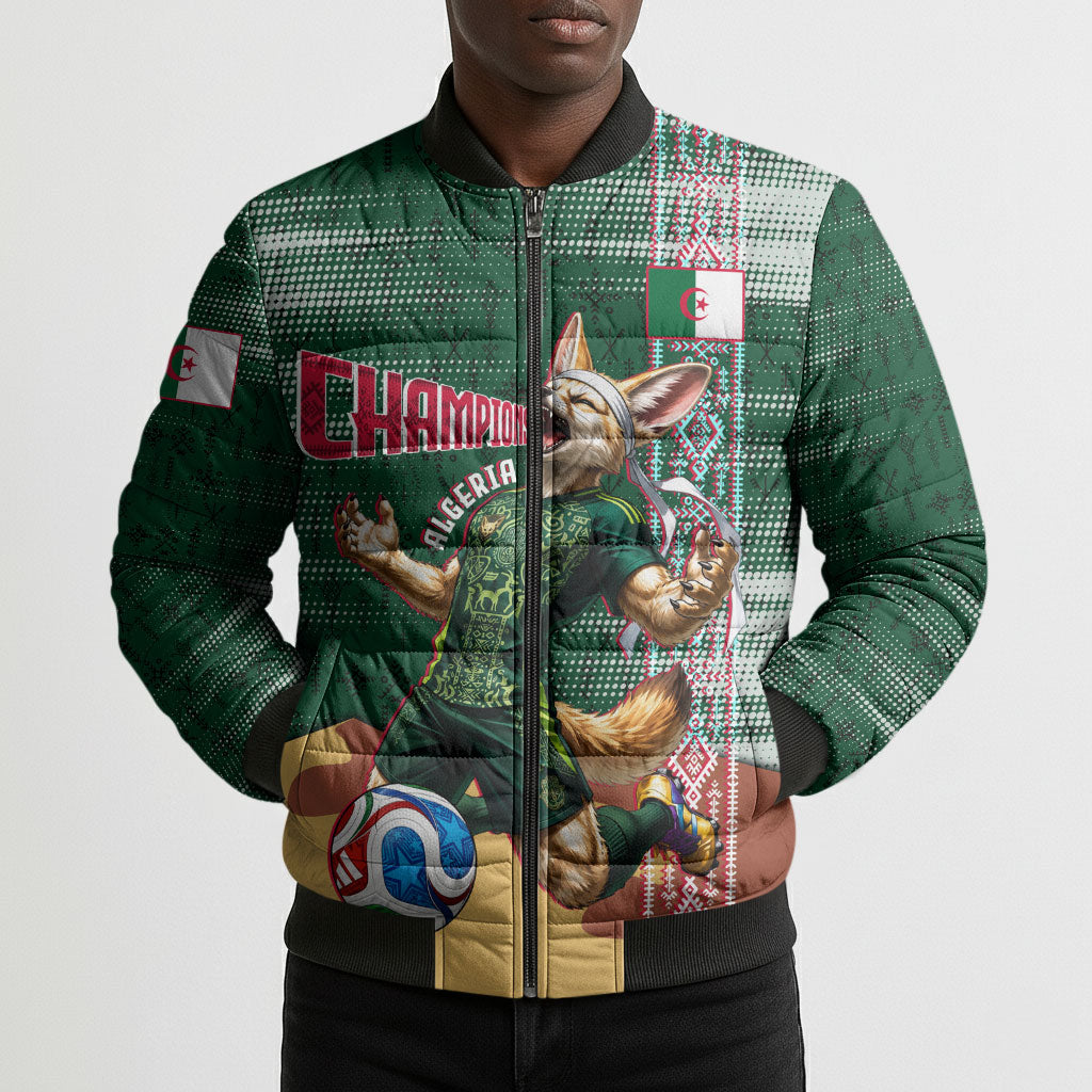 Personalized Algeria Champions Football 2026 Bomber Puffer Jacket Fennec Fox Victory Mascot - Traditional Berber Pattern
