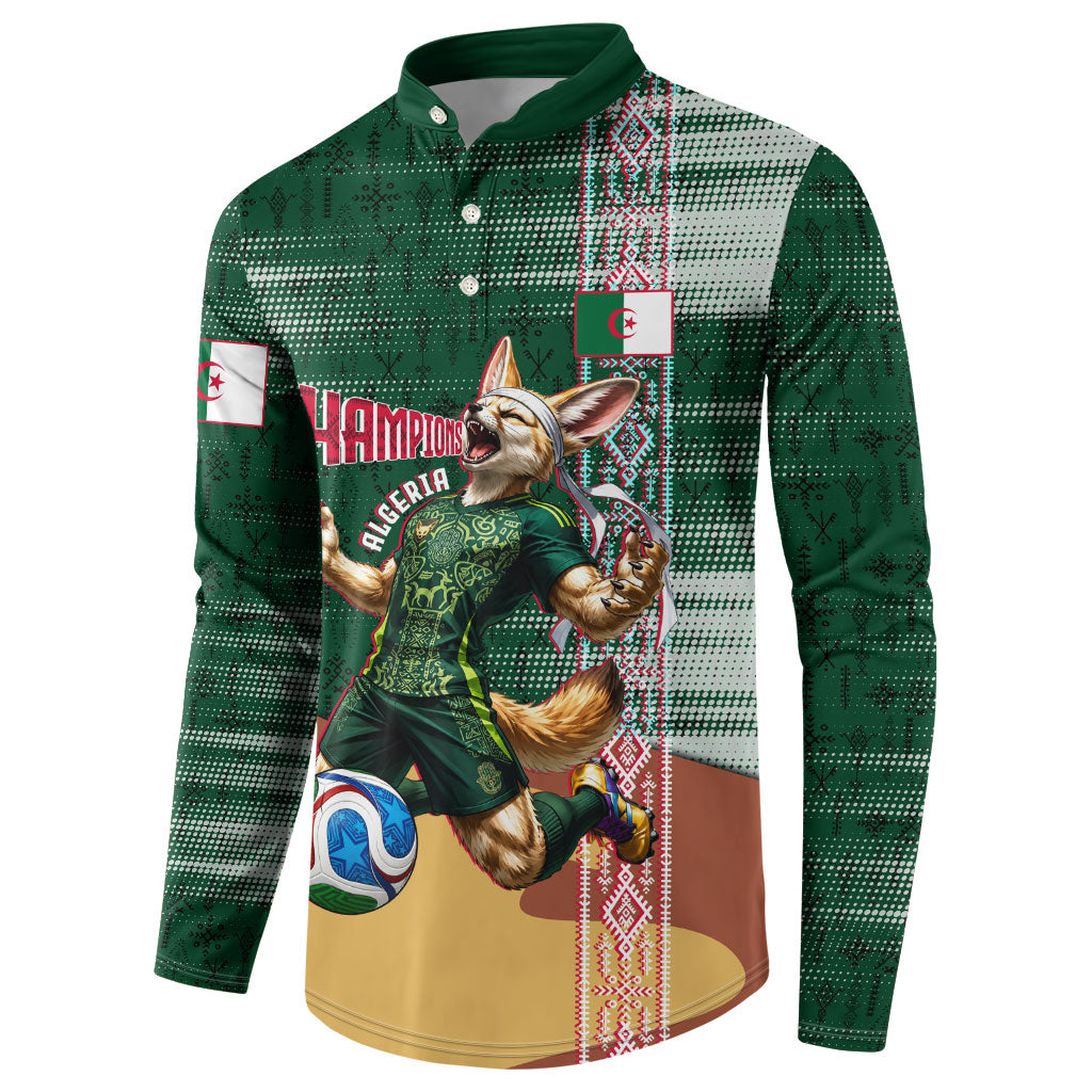 Personalized Algeria Champions Football 2026 Button Sweatshirt Fennec Fox Victory Mascot - Traditional Berber Pattern
