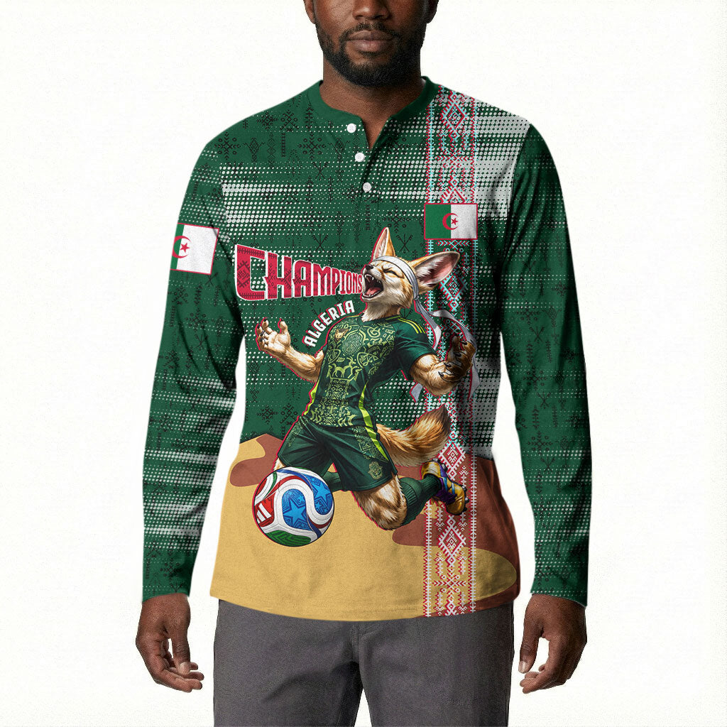 Personalized Algeria Champions Football 2026 Button Sweatshirt Fennec Fox Victory Mascot - Traditional Berber Pattern