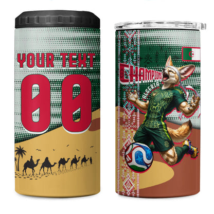 Personalized Algeria Champions Football 2026 4 in 1 Can Cooler Tumbler Fennec Fox Victory Mascot - Traditional Berber Pattern