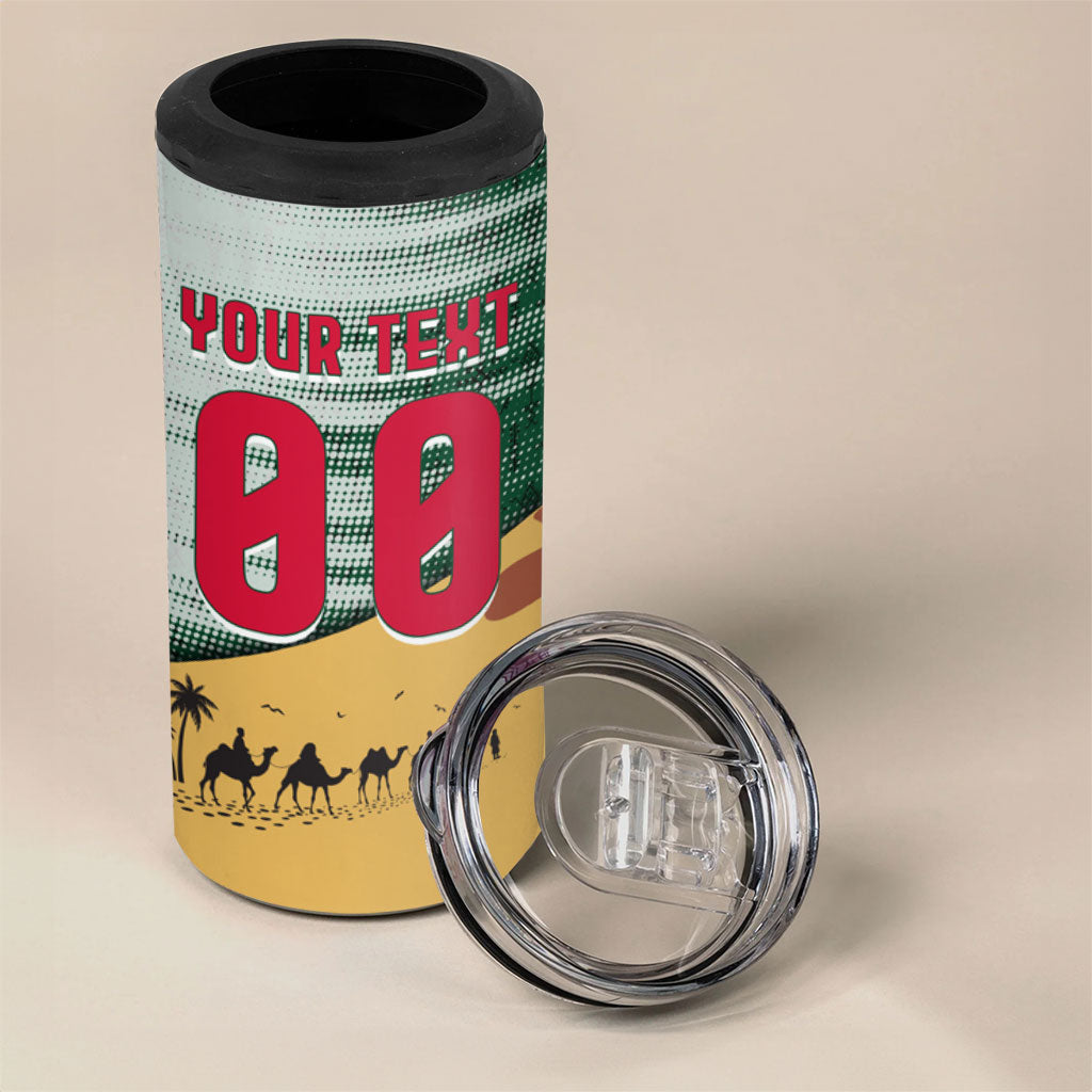 Personalized Algeria Champions Football 2026 4 in 1 Can Cooler Tumbler Fennec Fox Victory Mascot - Traditional Berber Pattern