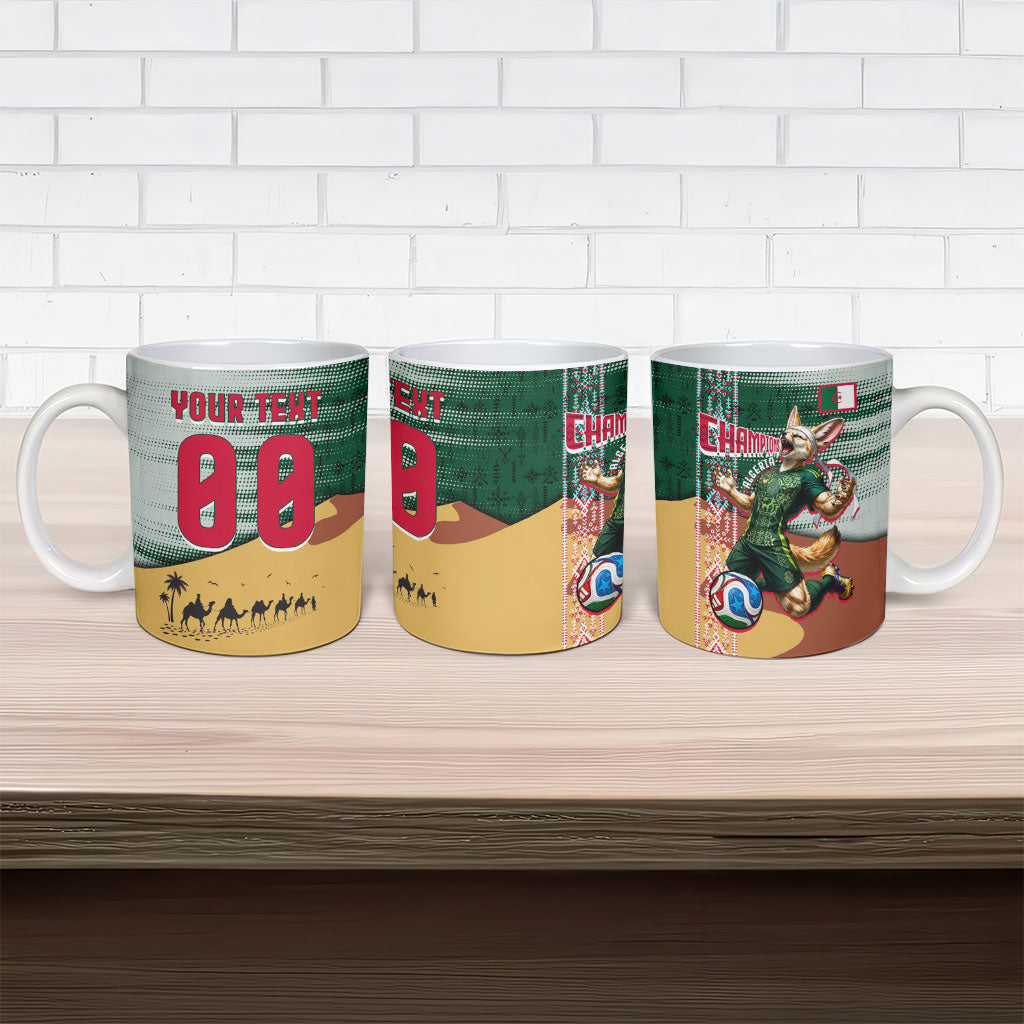 Personalized Algeria Champions Football 2026 Ceramic Mug Fennec Fox Victory Mascot - Traditional Berber Pattern