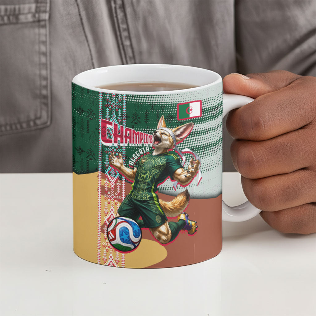 Personalized Algeria Champions Football 2026 Ceramic Mug Fennec Fox Victory Mascot - Traditional Berber Pattern