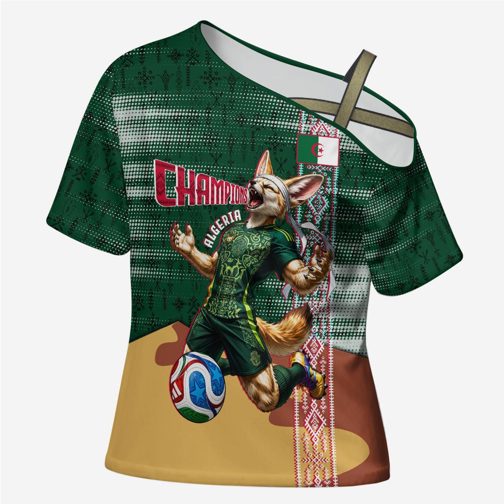 Personalized Algeria Champions Football 2026 Cross Shoulder Shirt Fennec Fox Victory Mascot - Traditional Berber Pattern