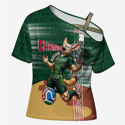 Personalized Algeria Champions Football 2026 Cross Shoulder Shirt Fennec Fox Victory Mascot - Traditional Berber Pattern
