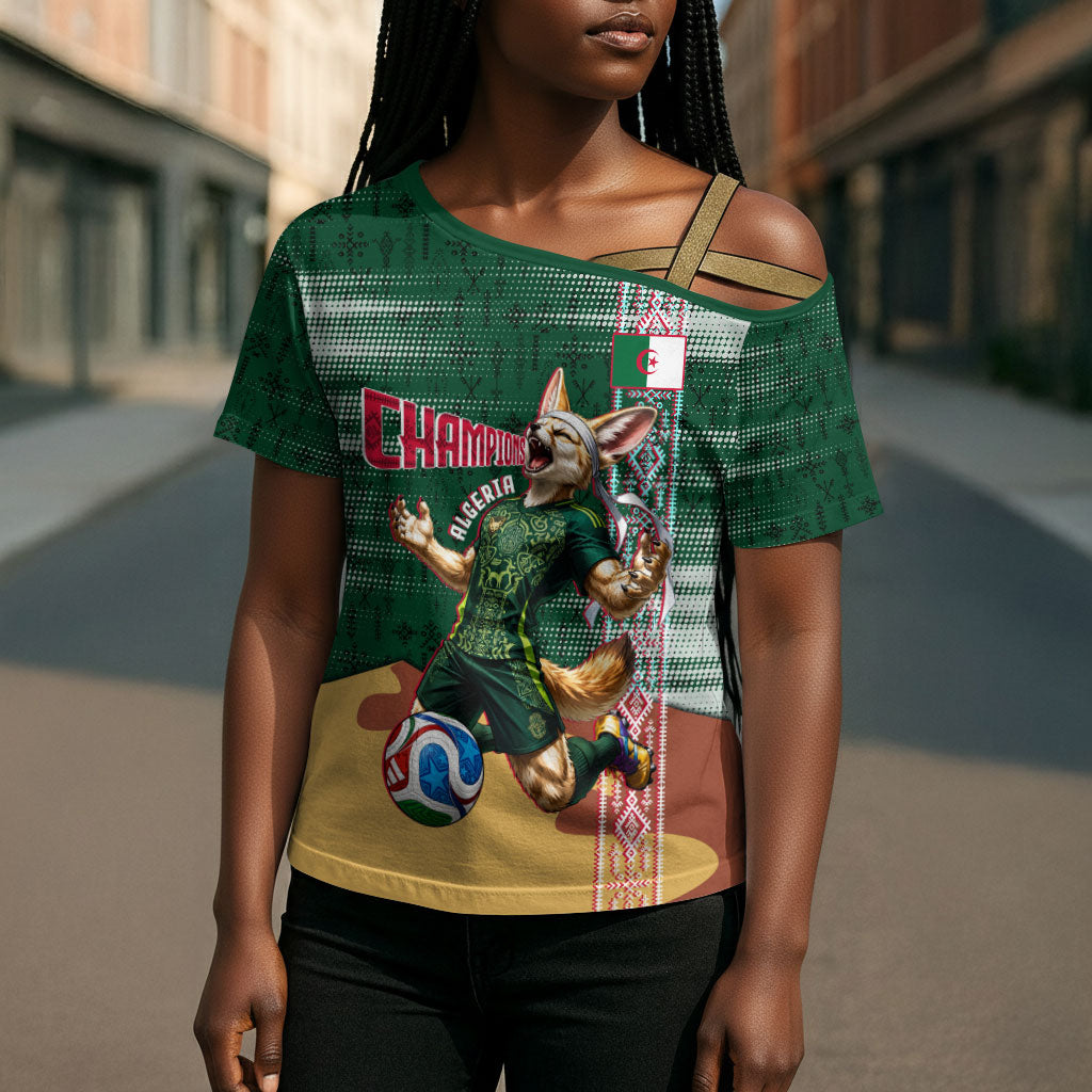 Personalized Algeria Champions Football 2026 Cross Shoulder Shirt Fennec Fox Victory Mascot - Traditional Berber Pattern