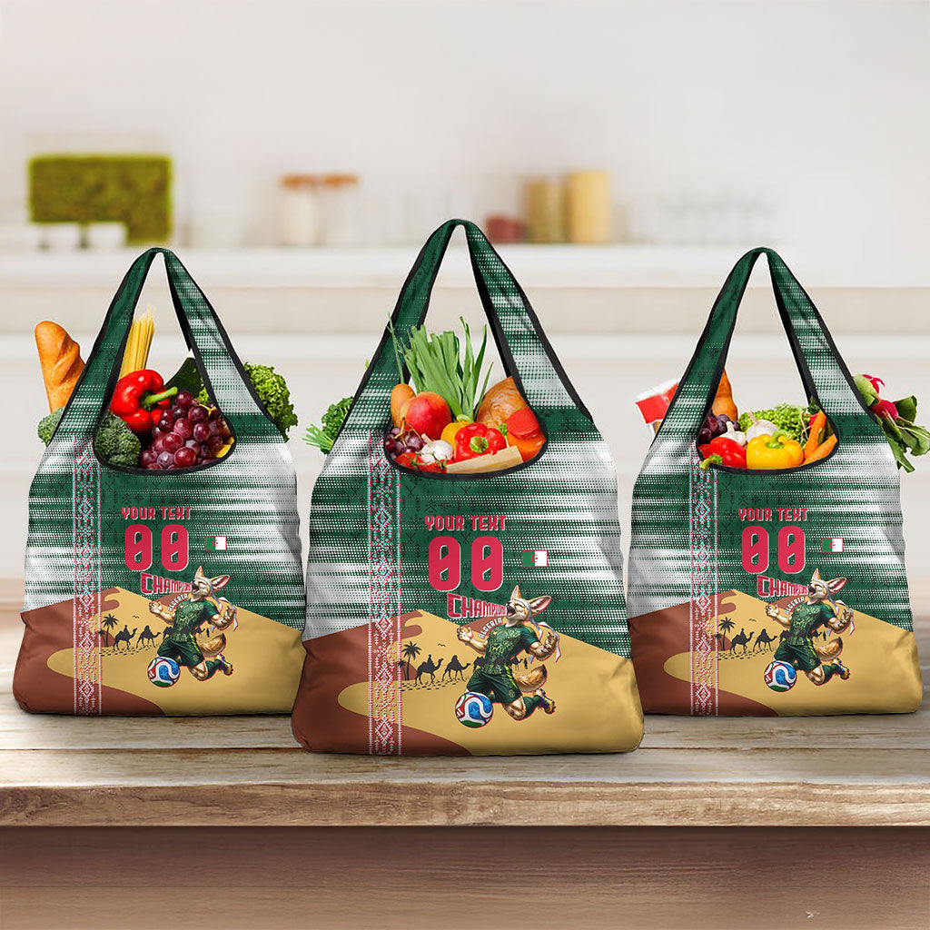 Personalized Algeria Champions Football 2026 Grocery Bag Fennec Fox Victory Mascot - Traditional Berber Pattern