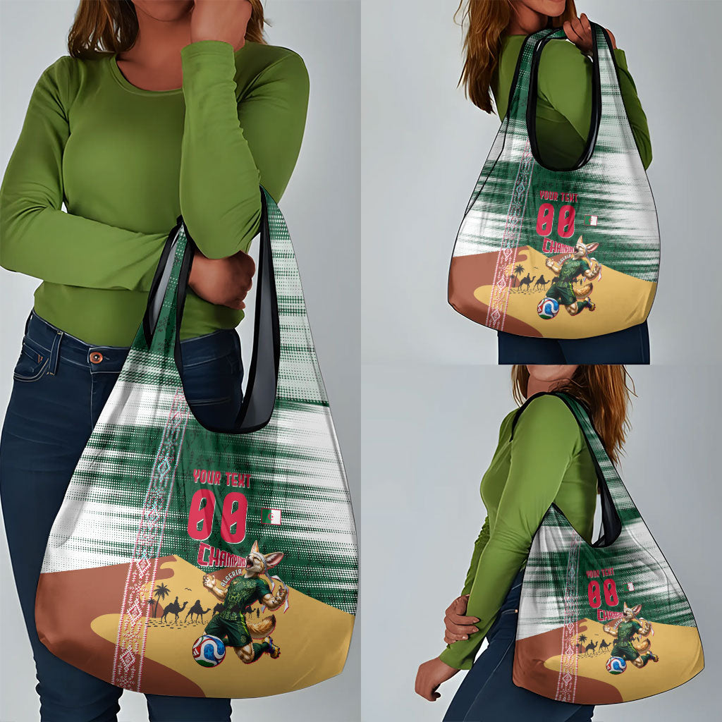 Personalized Algeria Champions Football 2026 Grocery Bag Fennec Fox Victory Mascot - Traditional Berber Pattern