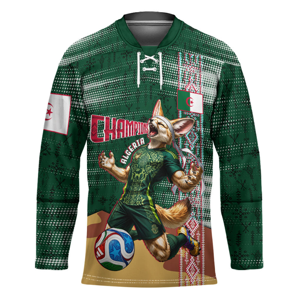 Personalized Algeria Champions Football 2026 Hockey Jersey Fennec Fox Victory Mascot - Traditional Berber Pattern