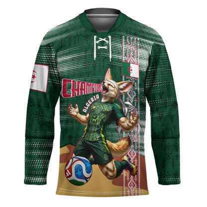 Personalized Algeria Champions Football 2026 Hockey Jersey Fennec Fox Victory Mascot - Traditional Berber Pattern