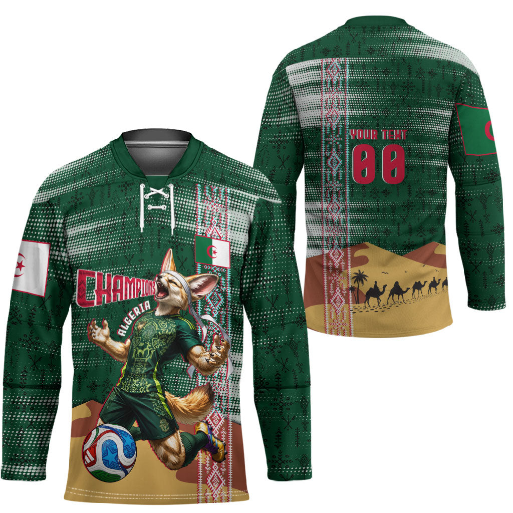 Personalized Algeria Champions Football 2026 Hockey Jersey Fennec Fox Victory Mascot - Traditional Berber Pattern