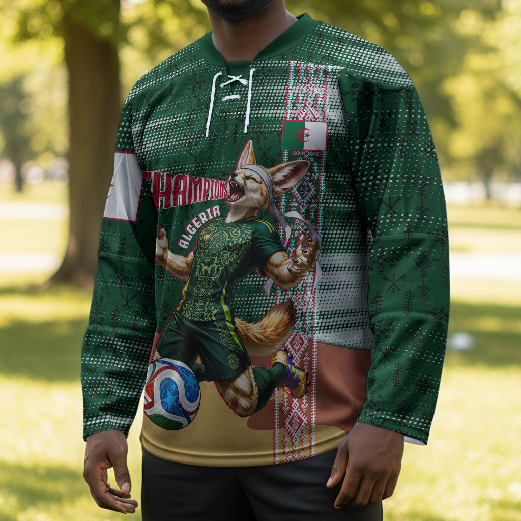 Personalized Algeria Champions Football 2026 Hockey Jersey Fennec Fox Victory Mascot - Traditional Berber Pattern