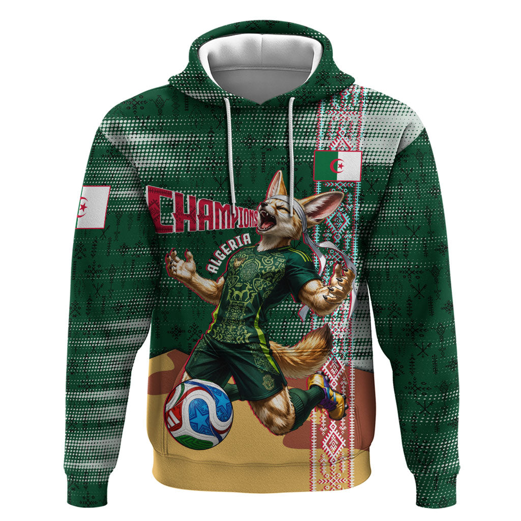 Personalized Algeria Champions Football 2026 Hoodie Fennec Fox Victory Mascot - Traditional Berber Pattern