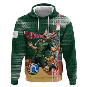 Personalized Algeria Champions Football 2026 Hoodie Fennec Fox Victory Mascot - Traditional Berber Pattern