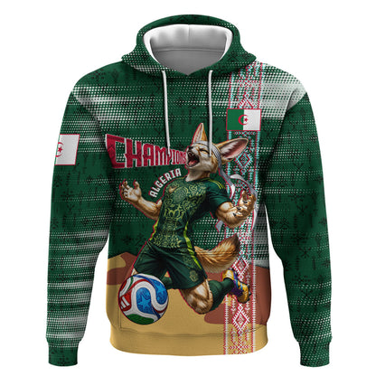 Personalized Algeria Champions Football 2026 Hoodie Fennec Fox Victory Mascot - Traditional Berber Pattern