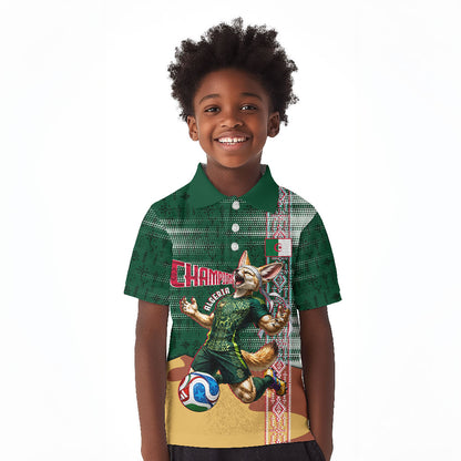 Personalized Algeria Champions Football 2026 Kid Polo Shirt Fennec Fox Victory Mascot - Traditional Berber Pattern