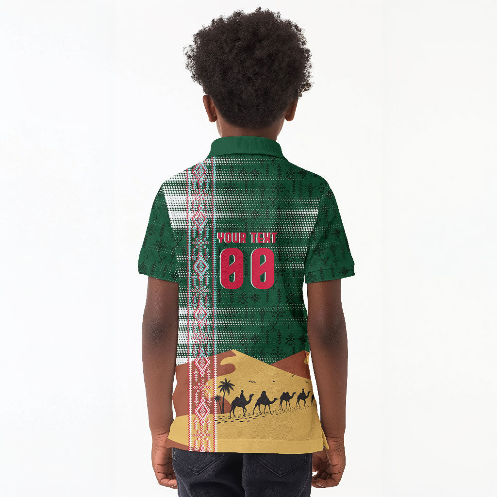 Personalized Algeria Champions Football 2026 Kid Polo Shirt Fennec Fox Victory Mascot - Traditional Berber Pattern