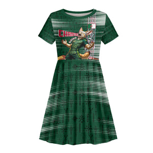 Personalized Algeria Champions Football 2026 Kid Short Sleeve Dress Fennec Fox Victory Mascot - Traditional Berber Pattern