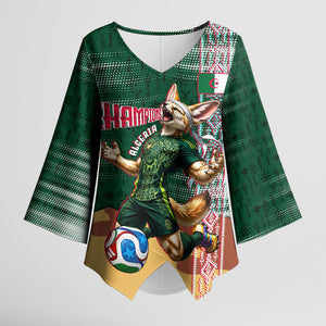 Personalized Algeria Champions Football 2026 Kimono Sleeve Blouse Fennec Fox Victory Mascot - Traditional Berber Pattern