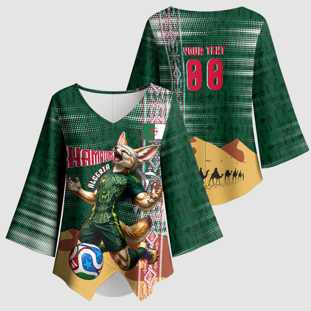 Personalized Algeria Champions Football 2026 Kimono Sleeve Blouse Fennec Fox Victory Mascot - Traditional Berber Pattern