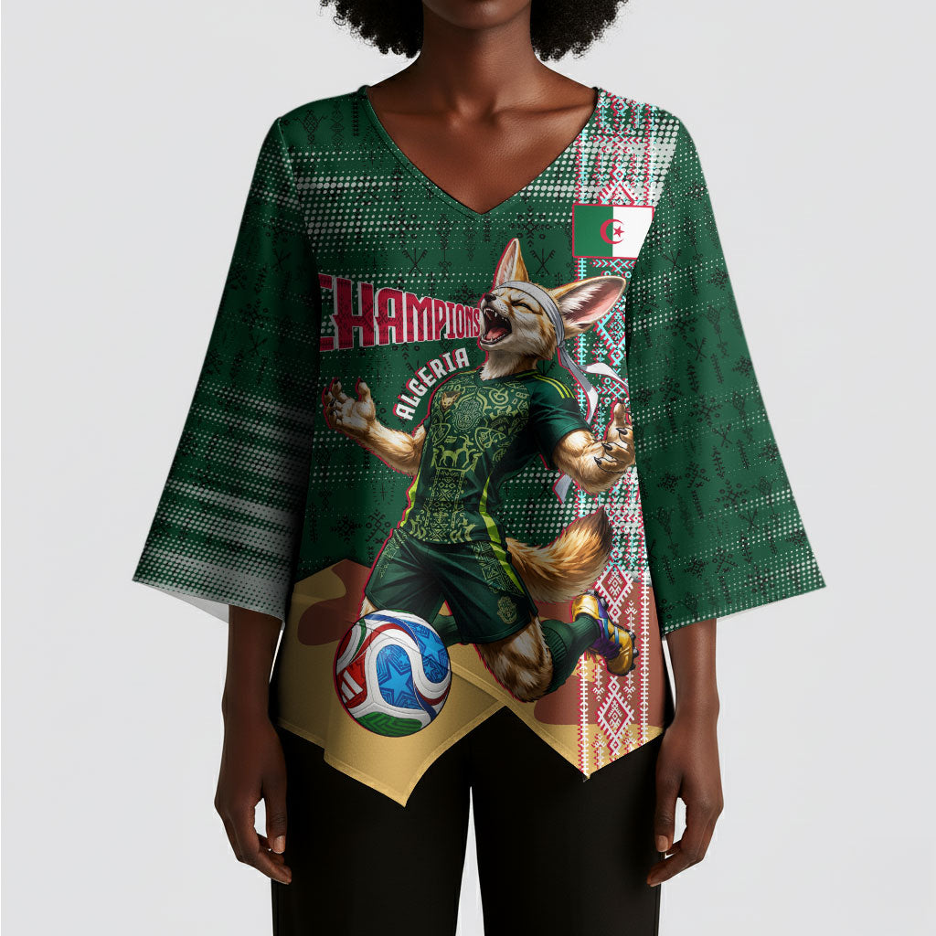 Personalized Algeria Champions Football 2026 Kimono Sleeve Blouse Fennec Fox Victory Mascot - Traditional Berber Pattern
