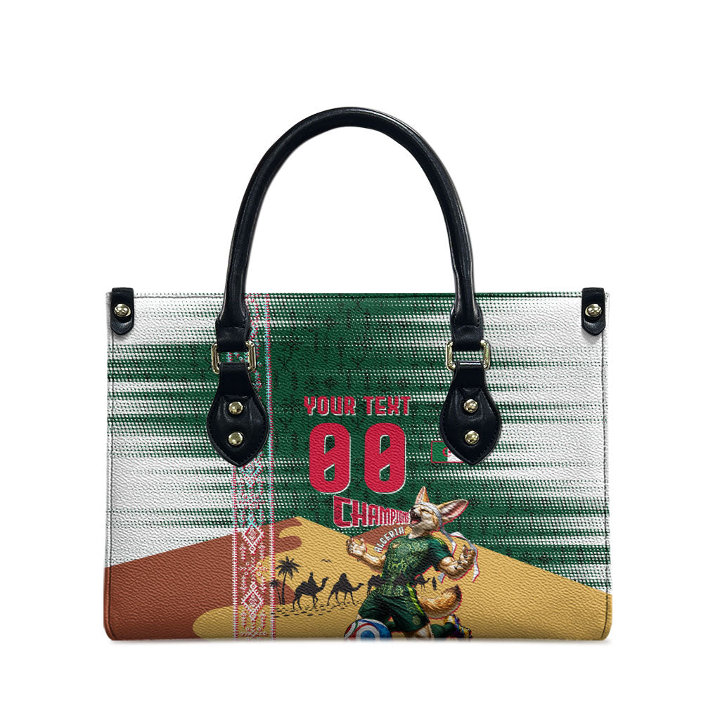 Personalized Algeria Champions Football 2026 Leather Bag Fennec Fox Victory Mascot - Traditional Berber Pattern