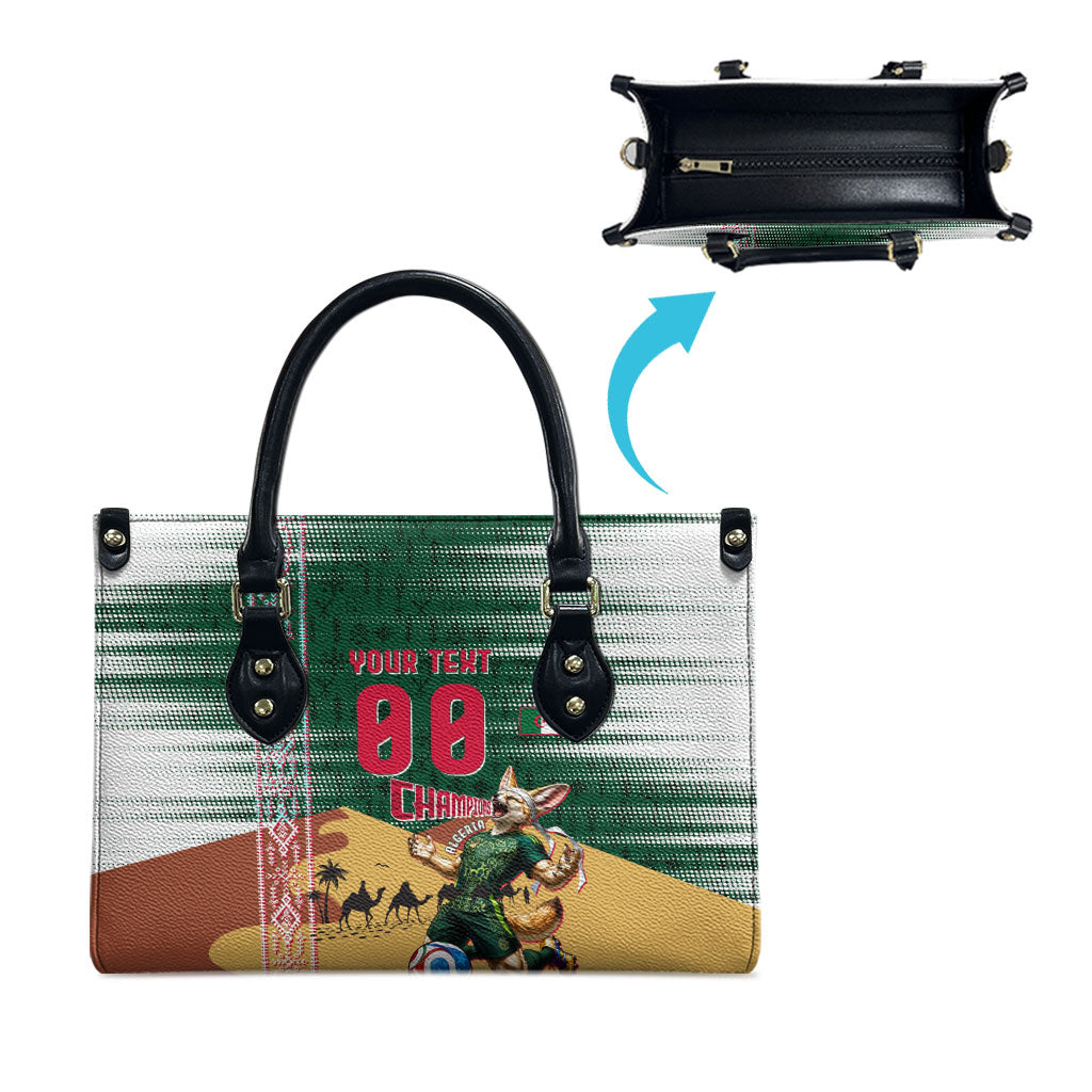 Personalized Algeria Champions Football 2026 Leather Bag Fennec Fox Victory Mascot - Traditional Berber Pattern