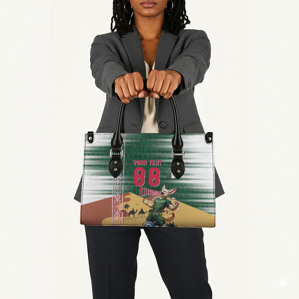 Personalized Algeria Champions Football 2026 Leather Bag Fennec Fox Victory Mascot - Traditional Berber Pattern