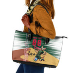 Personalized Algeria Champions Football 2026 Leather Tote Bag Fennec Fox Victory Mascot - Traditional Berber Pattern