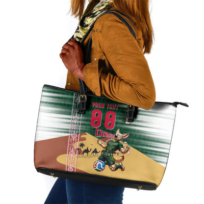 Personalized Algeria Champions Football 2026 Leather Tote Bag Fennec Fox Victory Mascot - Traditional Berber Pattern