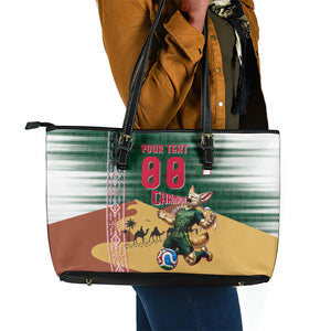 Personalized Algeria Champions Football 2026 Leather Tote Bag Fennec Fox Victory Mascot - Traditional Berber Pattern