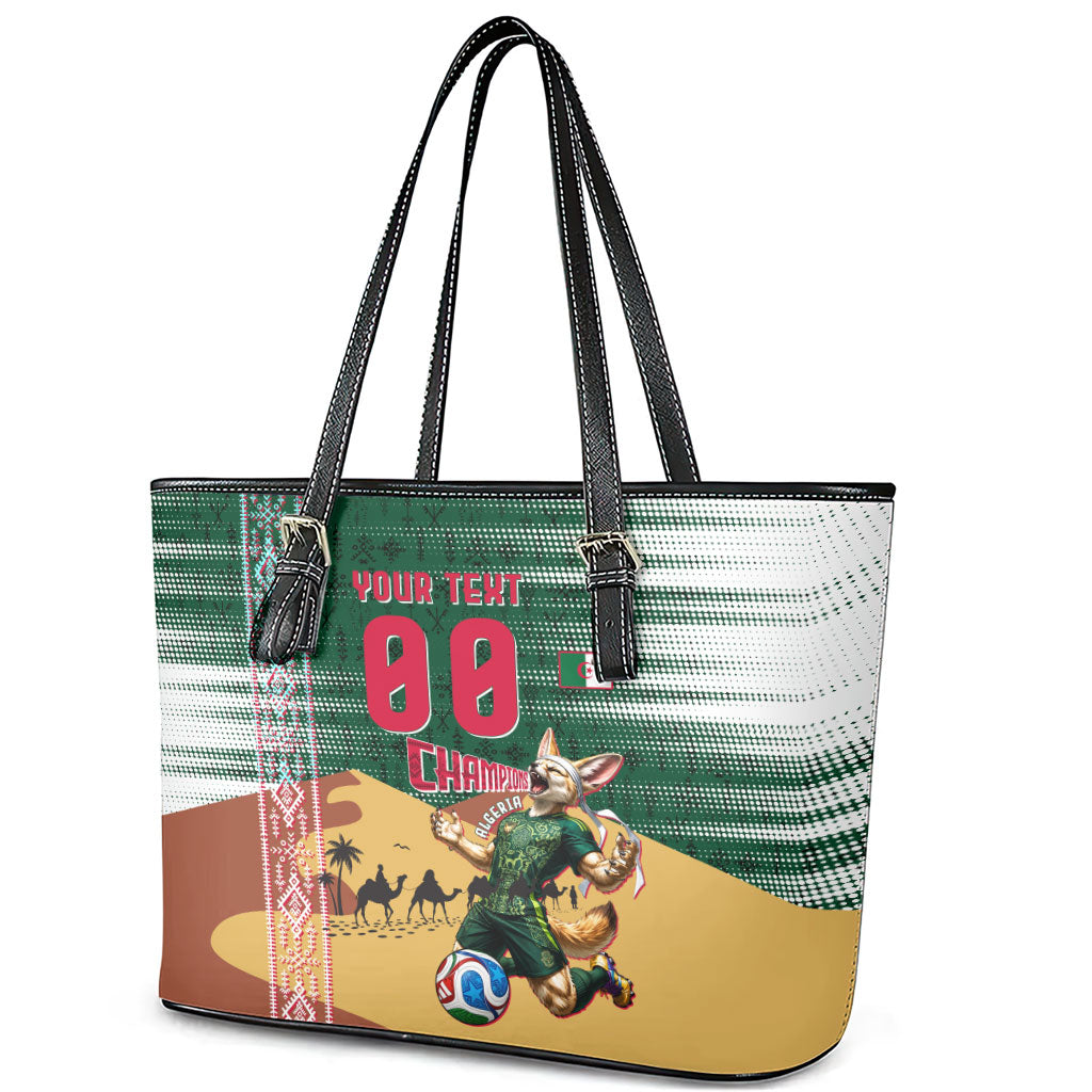Personalized Algeria Champions Football 2026 Leather Tote Bag Fennec Fox Victory Mascot - Traditional Berber Pattern