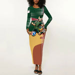 Personalized Algeria Champions Football 2026 Long Sleeve Bodycon Dress Fennec Fox Victory Mascot - Traditional Berber Pattern