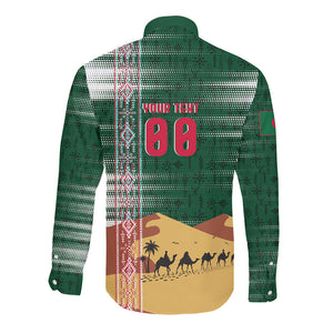 Personalized Algeria Champions Football 2026 Long Sleeve Button Shirt Fennec Fox Victory Mascot - Traditional Berber Pattern