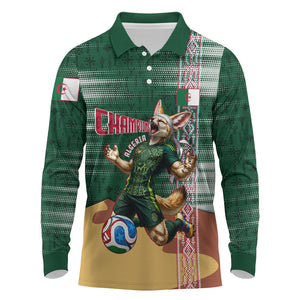 Personalized Algeria Champions Football 2026 Long Sleeve Polo Shirt Fennec Fox Victory Mascot - Traditional Berber Pattern
