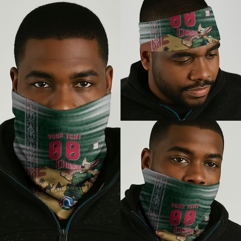 Personalized Algeria Champions Football 2026 Neck Gaiter Fennec Fox Victory Mascot - Traditional Berber Pattern