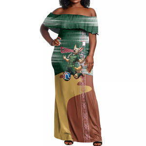 Personalized Algeria Champions Football 2026 Off Shoulder Maxi Dress Fennec Fox Victory Mascot - Traditional Berber Pattern