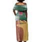 Personalized Algeria Champions Football 2026 Off Shoulder Maxi Dress Fennec Fox Victory Mascot - Traditional Berber Pattern